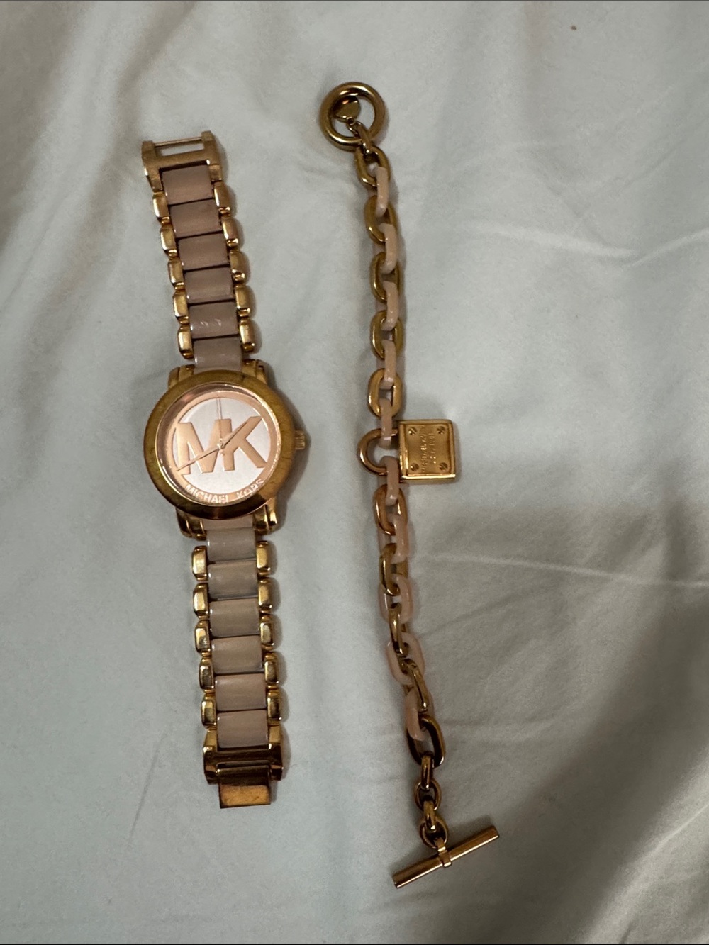 Michael Kors Rose Gold and Blush Link Watch with Matching Bracelet